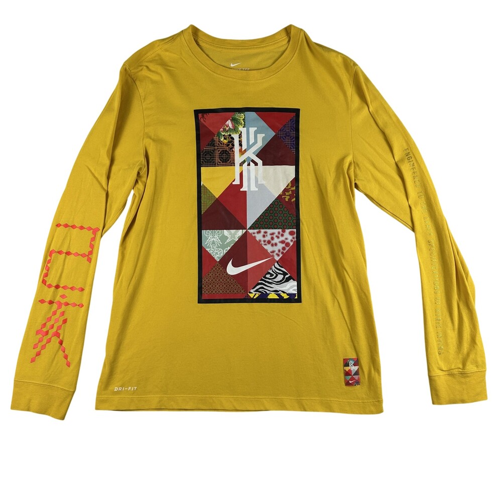 Nike Kyrie Irving Shirt Mens Medium Yellow Dri-FIT Long Sleeve Graphic Tee
